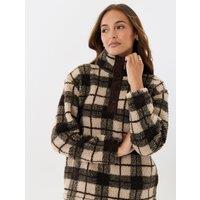 Threadbare Womens Borg Funnel Neck Fleece - Ecru Check