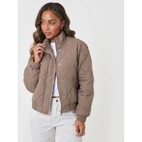 Threadbare Womens Quilted Funnel Neck Bomber Jacket - Grey