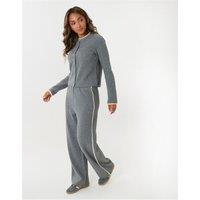 Threadbare Womens Contrast Stripe Wide Leg Sweatshirt Set - Grey