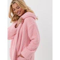 Threadbare Sherpa Fleece Open Dressing Gown In Pink