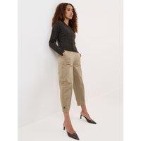 Threadbare Womens Barrel-Leg Cropped Button-Tab Trousers - Beige