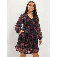 Yours Curve Smock Chiffon Dress - Black