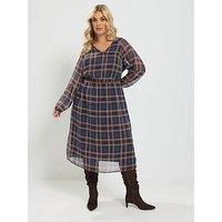 Yours Curve Check Midi Dress - Purple