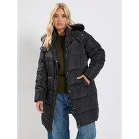 Yours Curve Midi Puffer Coat - Black