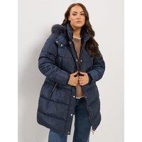 Yours Curve Midi Puffer Coat - Blue