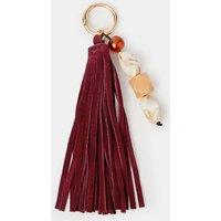 Accessorize Suede Tassel Bag Charm With Bead Detail - Red