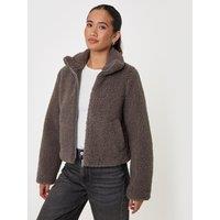 Threadbare Womens Funnel Neck Borg Bomber Jacket - Grey
