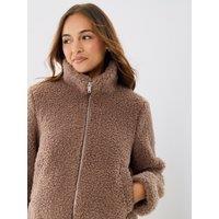 Threadbare Funnel Neck Borg Bomber Jacket In Mink Brown