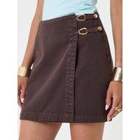 Threadbare Womens Buckle Detail Pleated Wrap Mini Skirt - Brown
