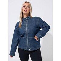 Yours Curve Funnel Neck Large Pocket Jacket - Blue