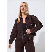 Yours Curve Pocket Denim Jacket - Brown