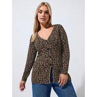 Yours Curve Flare Hem Long Sleeve Cardigan - Brown