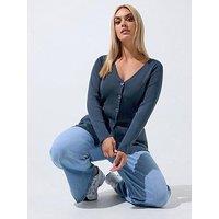 Yours Curve Flare Hem Long Sleeve Cardigan - Blue