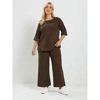 Yours Curve Ribbed Top And Trouser Set - Brown