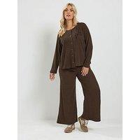 Yours Curve Soft Touch Embroidered Cardigan Set - Brown