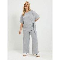Yours Curve Tie Waist Top And Trouser Set - Grey