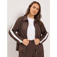 Yours Womens Curve Side Stripe Zip-Through Collared Jacket - Brown