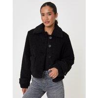 Threadbare Womens Borg Cropped Jacket - Black