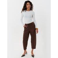 Threadbare Womens Curved Seam Barrel Leg Trousers - Brown