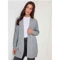 Threadbare Cable Knit Open Cardigan In Grey