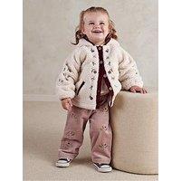 Mamas & Papas Baby Girls Embroidered Borg Jacket - Cream