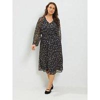 Yours Curve Deer Print Midi Dress - Black