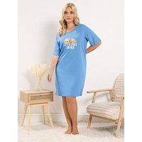 Yours Women'S Curve 'Let'S Stay In Bed' Cockapoo Print Nightdress - Blue