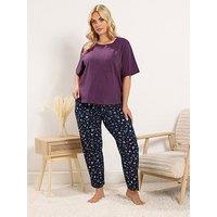 Yours Curve Short Sleeve Wide Leg Pj Set - Red