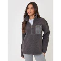 Threadbare Womens Half-Zip Borg Fleece High Collar Zip Pocket - Grey