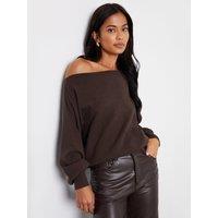 Threadbare Womens Slash Neck Soft Knit Jumper - Chocolate Brown