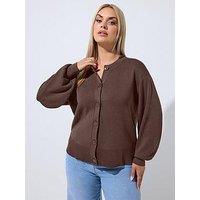 Yours Curve Balloon Sleeve Cardigan - Brown