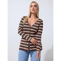 Yours Curve Flare Hem Long Sleeve Cardigan - Brown