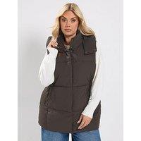 Yours Curve Short Padded Gilet - Brown