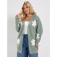 Yours Curve Floral Midi Cardigan - Green