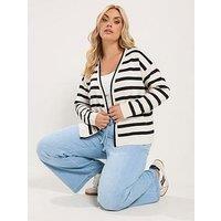 Yours Curve Stripe Cardigan - Cream