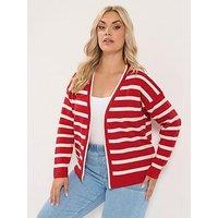 Yours Curve Stripe Cardigan - Red
