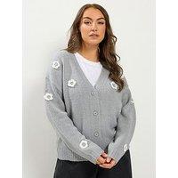 Yours Curve Applique Floral Cardigan - Grey