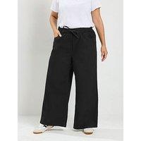 Yours Curve Drawstring Wide Leg 30" Trousers - Black