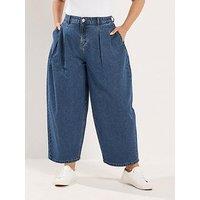Yours Women'S Curve Pleated Barrel Leg Jeans - Blue