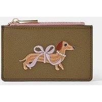 Accessorize Sausage Dog Embroidered Card Holder - Green