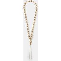 Accessorize Womens Pearl-Look Beads Gold-Tone Wrist Strap Phone Charm - Cream