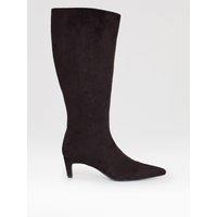 Threadbare Faux Suede Kitten Heel Knee High Boots In Chocolate Brown