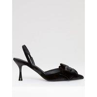 Threadbare Womens Oversized Bow Velvet-Look Slingback Kitten Heels - Black