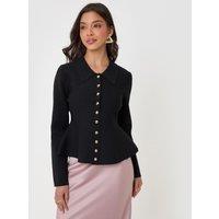 Threadbare Compact Knit Peplum Cardigan In Black