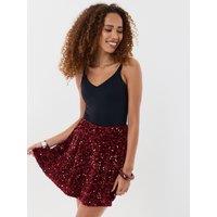 Threadbare Womens All-Over Sequin Skater Mini Skirt - Burgundy