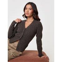 Threadbare Wool Blend V Neck Cardigan In Chocolate Brown