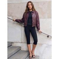 Threadbare Womens Collared Faux Leather Bomber Jacket - Plum