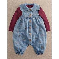 Mamas & Papas Baby Girls 2 Piece Berry Denim Dungarees & Ribbed Bodysuit Set - Blue