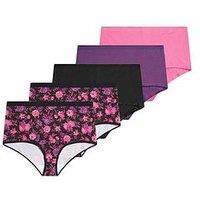 Yours Women'S Curve 5 Pack Floral Full Briefs - Purple/Multi