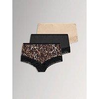 Yours Yourset 3 Pack Curve Leopard Lace Full Briefs - Natural Brown